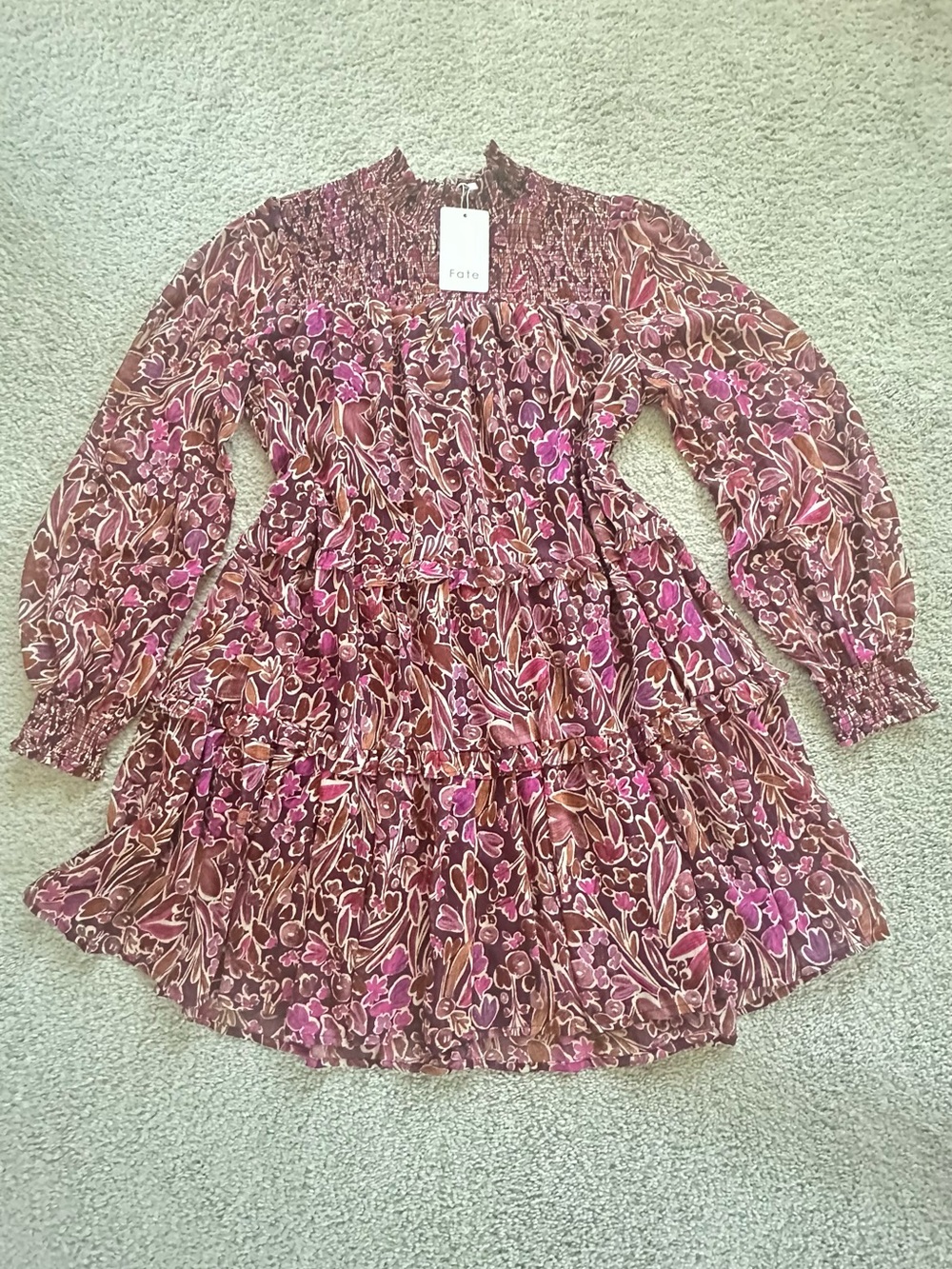 Fate Burgundy Red Floral Dress Size M. Color burgundy floral - Picture 2 of 10